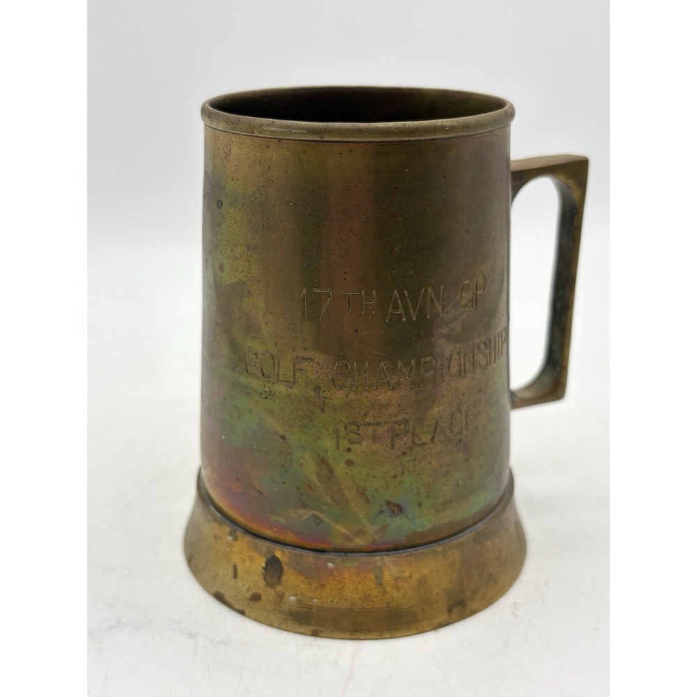 Vintage Brass Golf Championship Trophy Mug 17th AVN CH Isle Plaque 4.5"